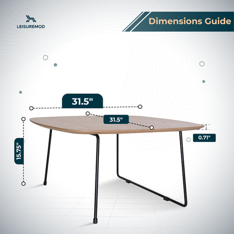 Pemborke Mid Century Modern Square Coffee Table for Living Room and Bedroom