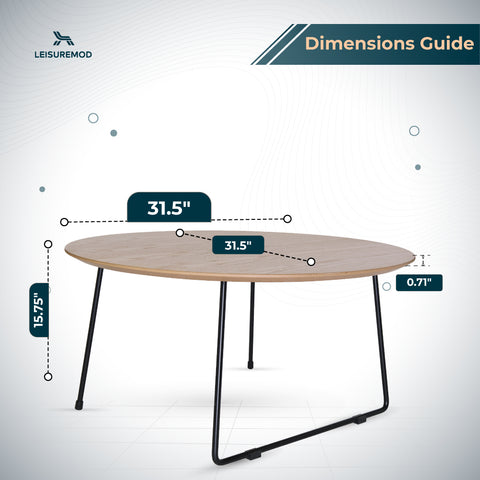 Pemborke Modern Round Coffee Table with Wood Top and Powder Coated Iron Frame