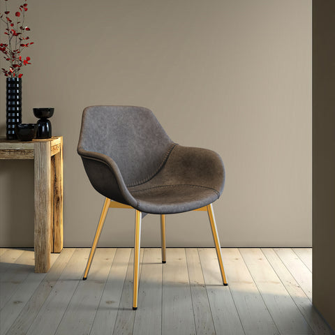 Markley Modern Leather Dining Arm Chair With Metal Legs