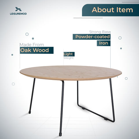 Pemborke Modern Round Coffee Table with Wood Top and Powder Coated Iron Frame