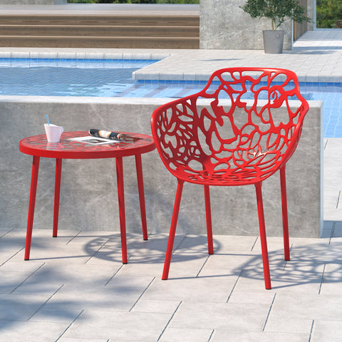 Devon Aluminum Indoor Outdoor Dining Armchairs with Flower Pattern and Stackable Design
