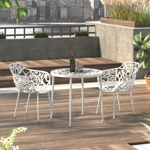 Devon Aluminum Indoor Outdoor Dining Armchairs with Flower Pattern and Stackable Design Set of 2