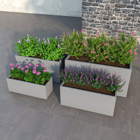 Flora Modern 3-Piece Rectangular Planter Pot Set in Fiberstone and Clay Weather Resistant Design in Grey