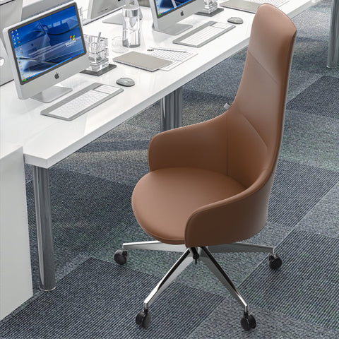 Celeste High-Back Office Chair in Upholstered Leather and Iron Base with Swivel and Tilt