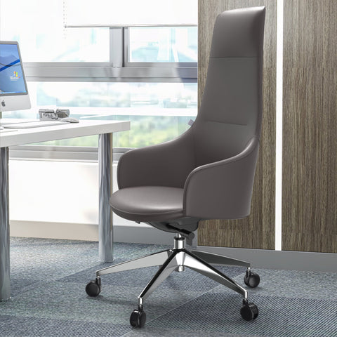 Celeste High-Back Office Chair in Upholstered Leather and Iron Base with Swivel and Tilt