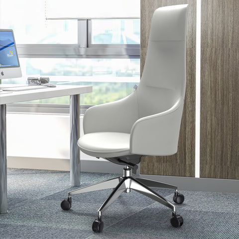 Celeste High-Back Office Chair in Upholstered Leather and Iron Base with Swivel and Tilt