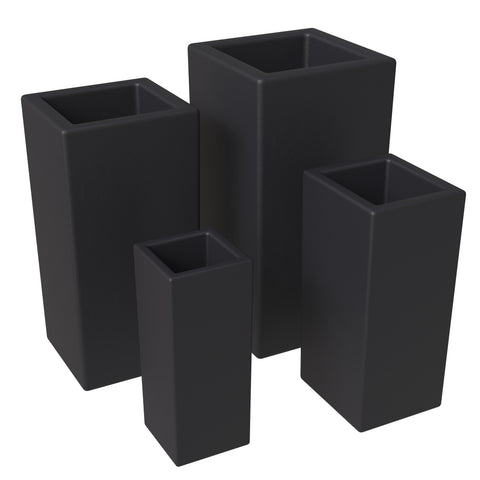 Terra 4-Piece Fiberstone and MGO Clay Planter Set, Mid-Century Modern Tall Square Planter Pot for Indoor and Outdoor