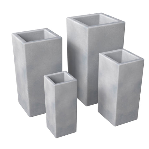 Terra 4-Piece Fiberstone and MGO Clay Planter Set, Mid-Century Modern Tall Square Planter Pot for Indoor and Outdoor