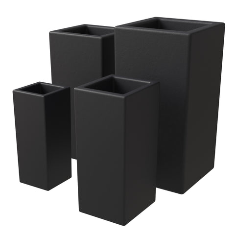 Terra 4-Piece Fiberstone and MGO Clay Planter Set, Mid-Century Modern Tall Square Planter Pot for Indoor and Outdoor