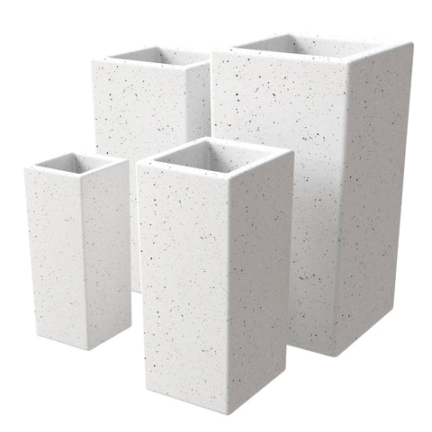 Terra 4-Piece Fiberstone and MGO Clay Planter Set, Mid-Century Modern Tall Square Planter Pot for Indoor and Outdoor