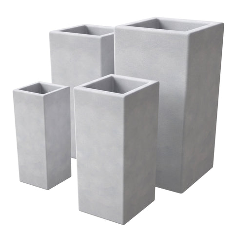 Terra 4-Piece Fiberstone and MGO Clay Planter Set, Mid-Century Modern Tall Square Planter Pot for Indoor and Outdoor