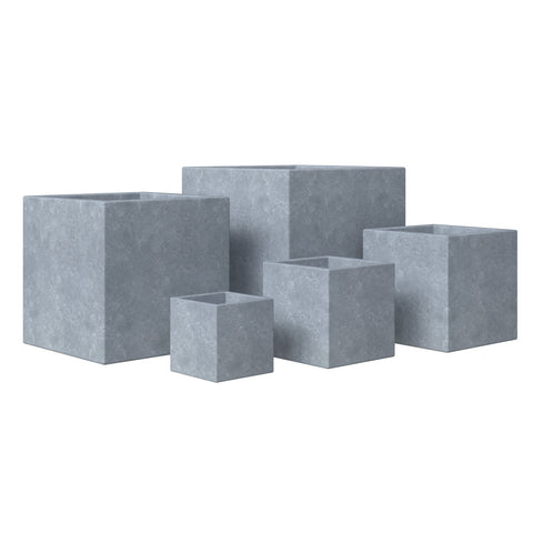 Flora Modern 3-Piece Rectangular Planter Pot Set in Fiberstone and Clay Weather Resistant Design in Grey