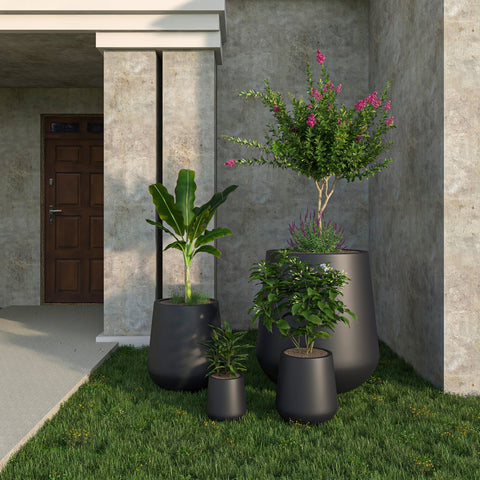 Orchid 4-Piece Tapered Round Planter Pot Set in Fiberstone and Clay Weather Resistant Design