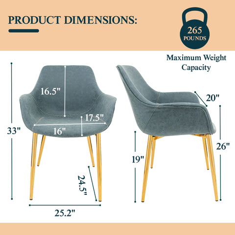 Markley Modern Leather Dining Arm Chair With Metal Legs