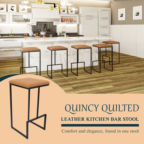 Quincy Leather Bar Stools With Metal Frame