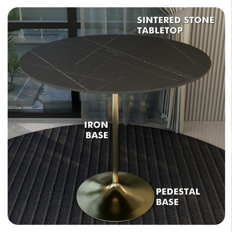 Verve Bar Height Dining Table with Round MDF, Sintered Stone, or Resin Top & Gold Stainless Steel Base