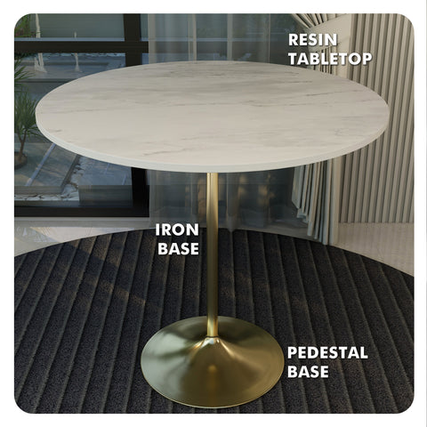 Verve Bar Height Dining Table with Round MDF, Sintered Stone, or Resin Top & Gold Stainless Steel Base