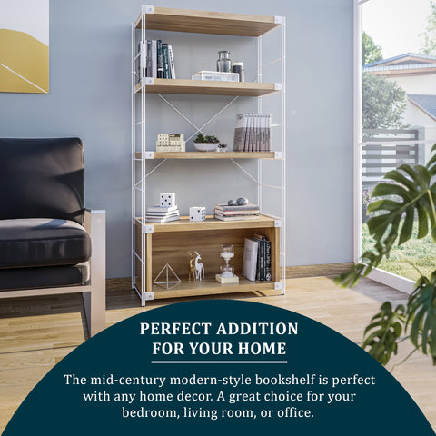 Brentwood Etagere Bookcase with White Powder Coated Steel Frame and Melamine Board Shelves