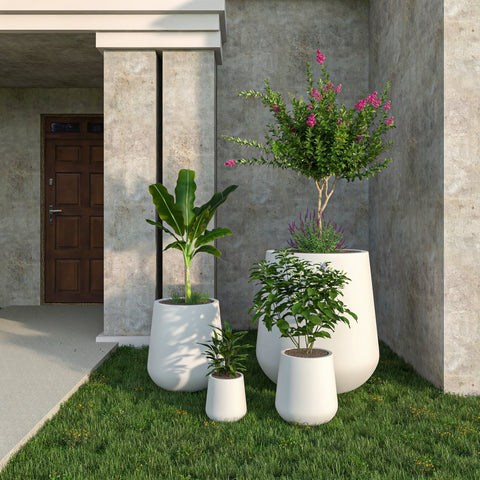 Orchid 4-Piece Tapered Round Planter Pot Set in Fiberstone and Clay Weather Resistant Design
