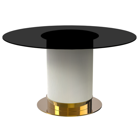 Jexis Round Dining Table with Glass/Sintered Stone Top and Stainless Steel Pedestal Base