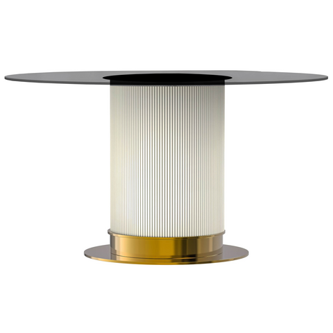 Jexis Round Dining Table with Glass/Sintered Stone Top and Stainless Steel Pedestal Base