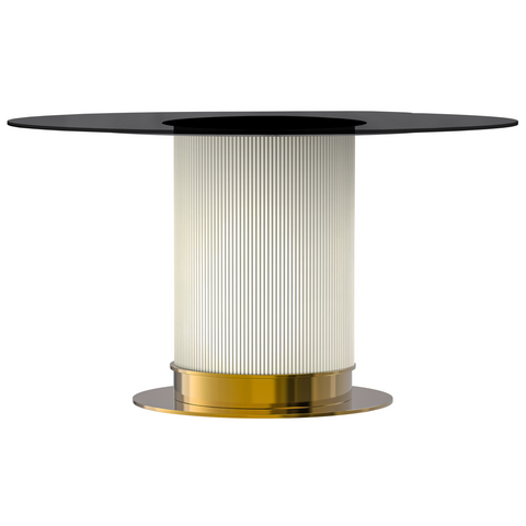 Jexis Round Dining Table with Glass/Sintered Stone Top and Stainless Steel Pedestal Base