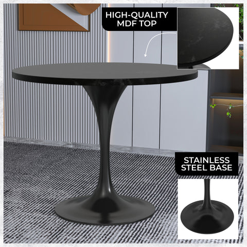 Verve Modern Round Dining Table with 36" MDF Tabletop and Black Steel Pedestal Base