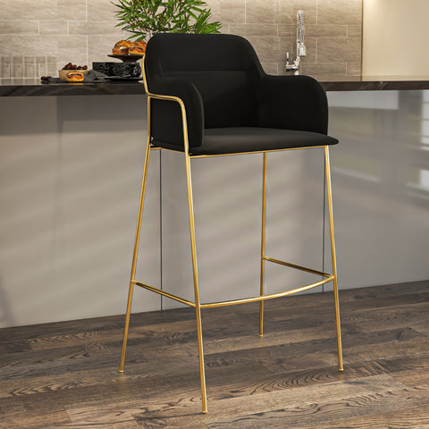 Axis 40" Bar Stool with Ergonomic Design, Powder-Coated Base, and Footrest in Black/Gold