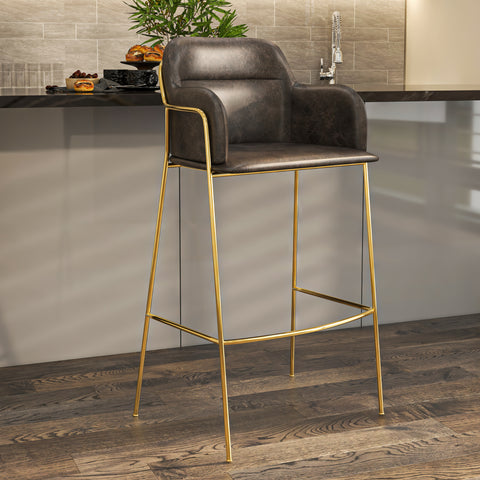 Axis 40" Bar Stool with Ergonomic Design, Powder-Coated Base, and Footrest in Black/Gold