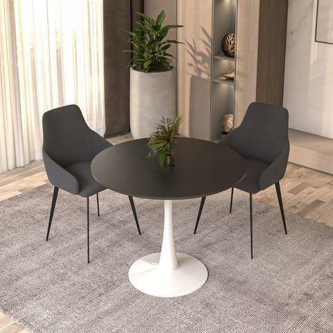 Bristol 32" Round Dining Table with Wood Top and Iron Pedestal Base