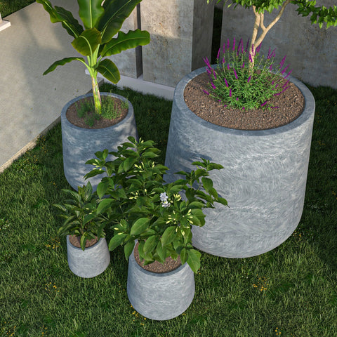 Orchid 4-Piece Tapered Round Planter Pot Set in Fiberstone and Clay Weather Resistant Design