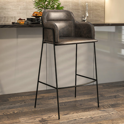 Axis 40" Bar Stool with Ergonomic Design, Powder-Coated Base, and Footrest in Black/Gold