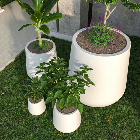 Orchid 4-Piece Tapered Round Planter Pot Set in Fiberstone and Clay Weather Resistant Design