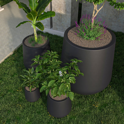 Orchid 4-Piece Tapered Round Planter Pot Set in Fiberstone and Clay Weather Resistant Design