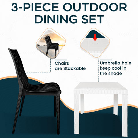 Kent Mid-Century Modern Weave Design 3-Piece Outdoor Patio Dining Set