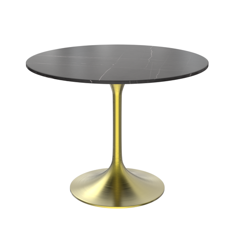 Verve Round Dining Table with MDF/Sintered Stone/Resin Tabletop in Gold Stainless Steel Pedestal Base