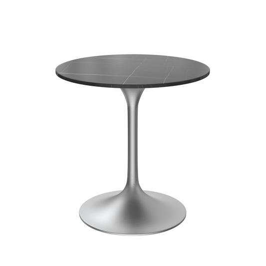 Verve Round Dining Table with MDF/Sintered Stone/Resin Tabletop in Silver Stainless Steel Pedestal Base