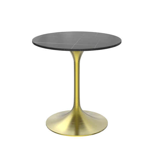 Verve Round Dining Table with MDF/Sintered Stone/Resin Tabletop in Gold Stainless Steel Pedestal Base