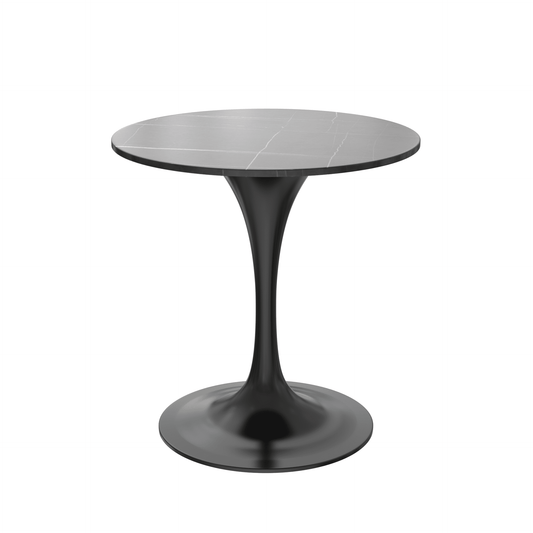 Verve Round Dining Table with MDF/Sintered Stone/Resin Tabletop in Black Stainless Steel Pedestal Base