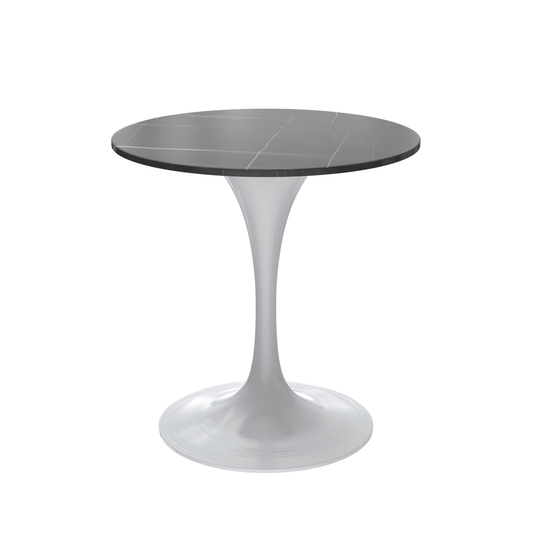 Verve Round Dining Table with MDF/Sintered Stone/Resin Tabletop in White Stainless Steel Pedestal Base