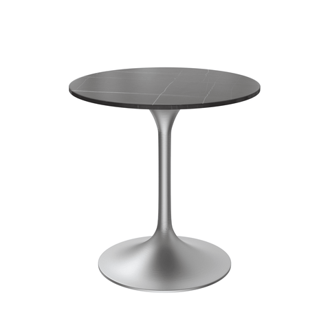 Verve Mid-Century Modern 27" Round Dining Table with Sintered Stone Top and Stainless Steel Pedestal Base for Kitchen and Dining Room