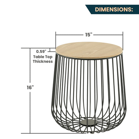 Runswick Modern Wood Top Round End Table With Powder Coated Steel Frame