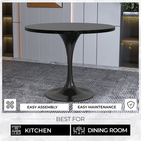 Verve Modern Round Dining Table with 36" MDF Tabletop and Black Steel Pedestal Base