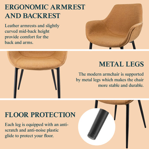 Markley Modern Leather Dining Arm Chair With Metal Legs Set of 2