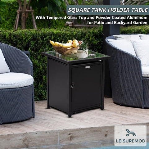 Walbrooke Modern Square Tank Holder Table with Tempered Glass Top and Powder Coated Aluminum