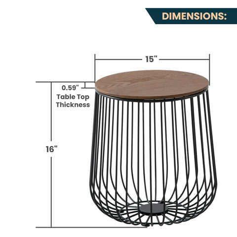 Runswick Modern Wood Top Round End Table With Powder Coated Steel Frame