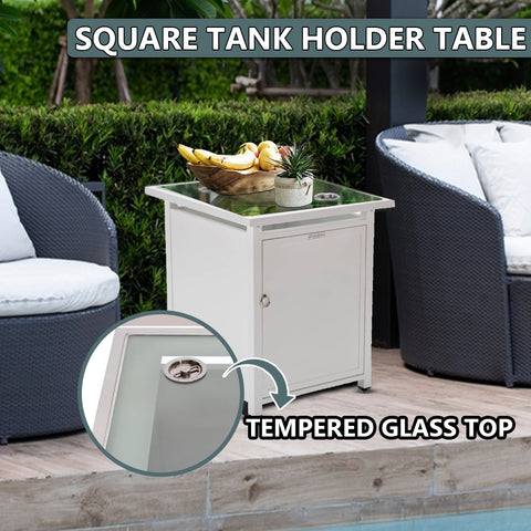 Walbrooke Modern Square Tank Holder Table with Tempered Glass Top and Powder Coated Aluminum