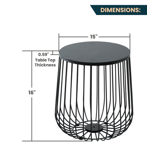 Runswick Modern Wood Top Round End Table With Powder Coated Steel Frame