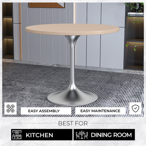 Verve 36" Dining Table, Mid-Century Modern Round Dining Table with MDF Top and Brushed Chrome Pedestal Base for Dining Room and Kitchen