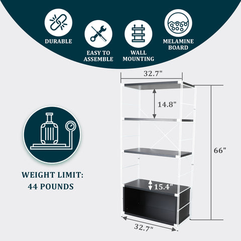 Brentwood Etagere Bookcase with White Powder Coated Steel Frame and Melamine Board Shelves